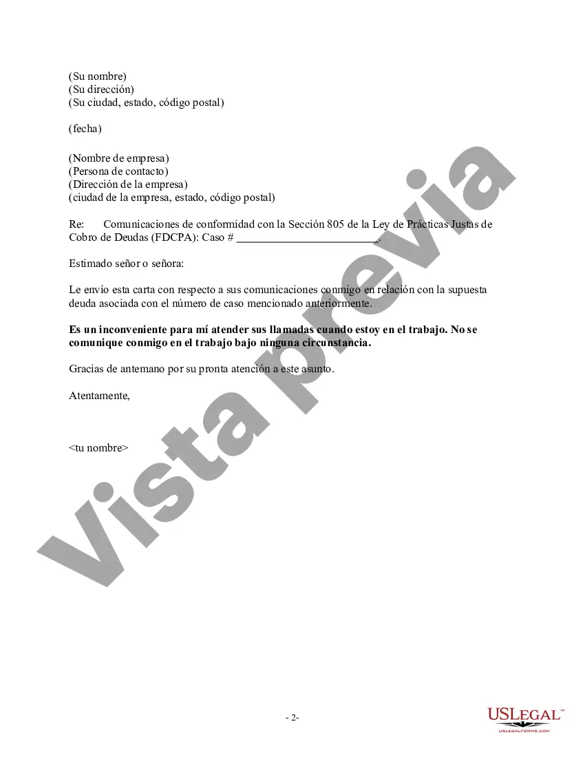 Preview Aviso de violación de la Ley de deuda justa: contacto inadecuado en el trabajo
