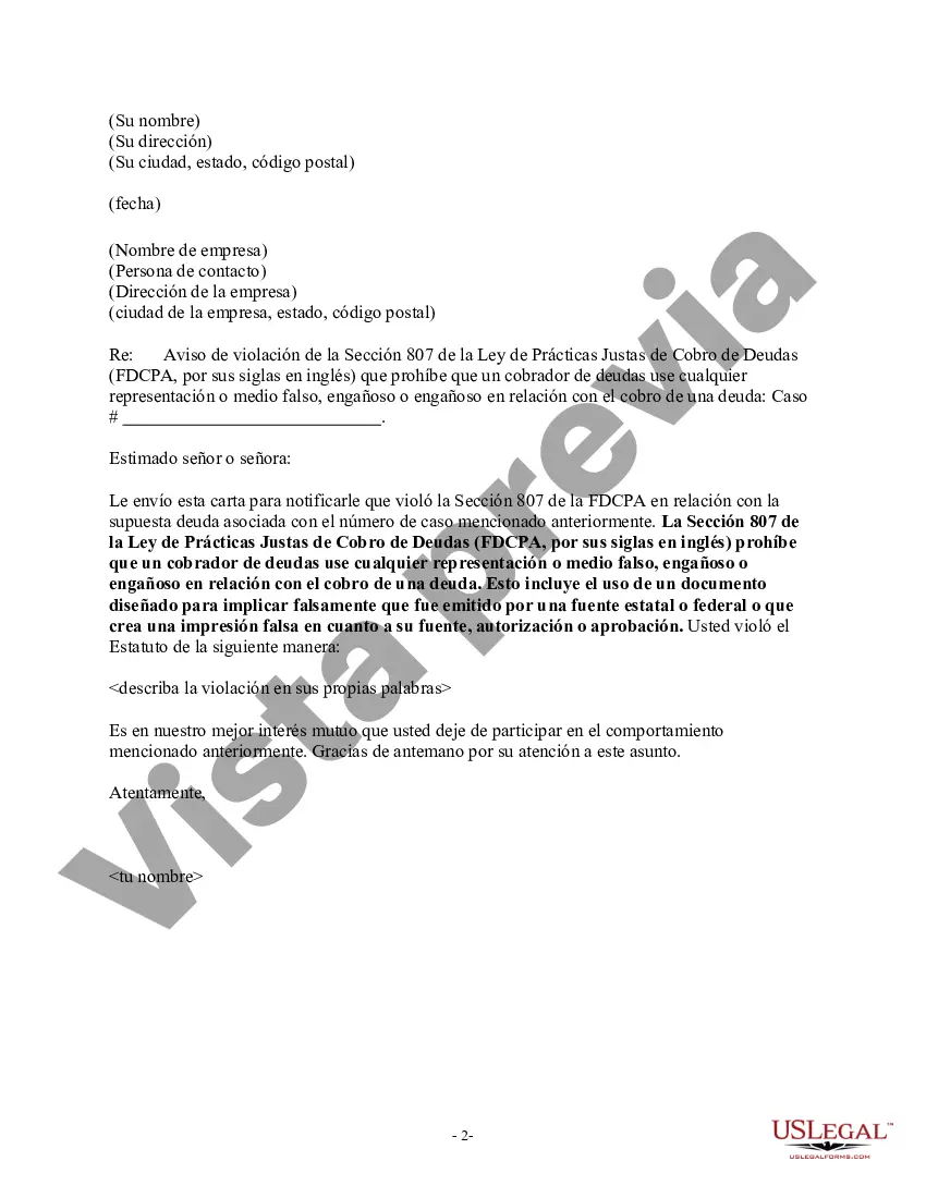 Preview Aviso al cobrador de deudas: representación falsa de la autoridad de un documento