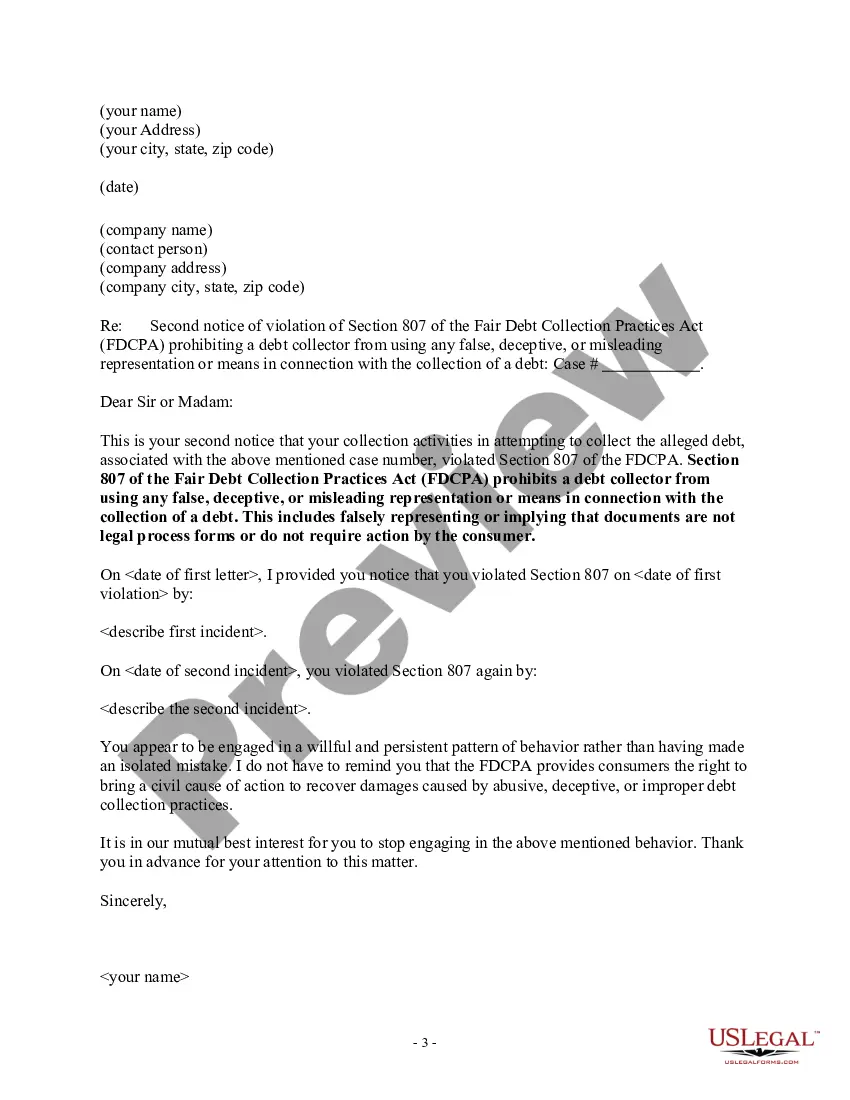 Preview Notice to Debt Collector - Falsely Representing Documents are Not Legal Process or Do Not Require Action