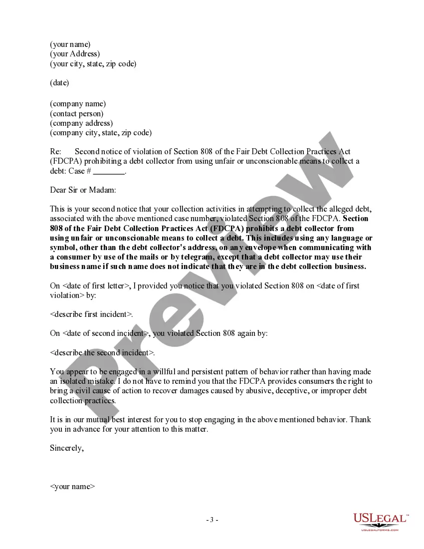 Get Notice of Violation of Fair Debt Act - Improper Document Appearance Preview Notice of Violation of Fair Debt Act - Improper Document Appearance