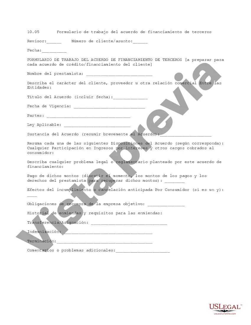 Preview Formulario de trabajo del acuerdo de financiación de terceros