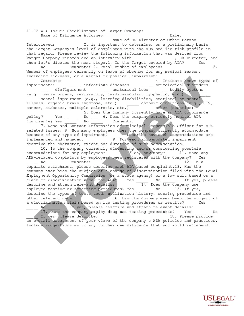 Preview ADA Issues Checklist