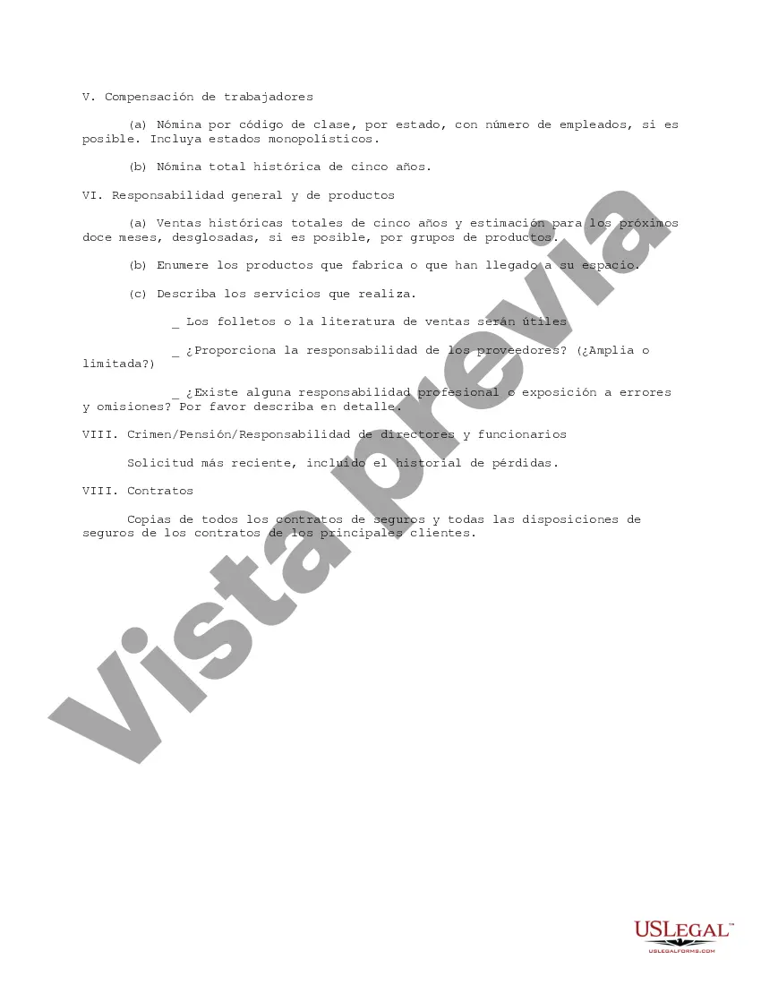 Get Lista de solicitud de diligencia debida de cobertura de seguro y responsabilidad civil Preview Lista de solicitud de diligencia debida de cobertura de seguro y responsabilidad civil
