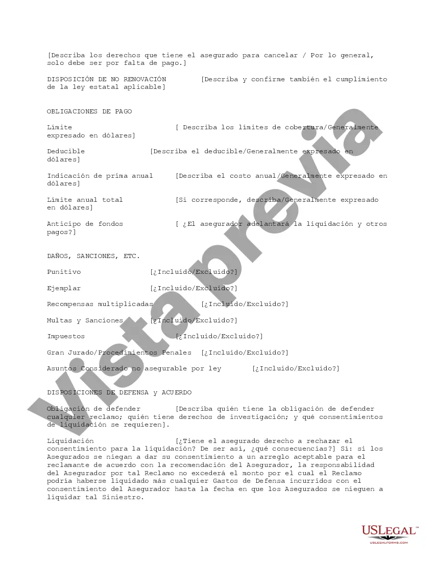 Preview Hoja de trabajo de información resumida de la póliza de seguro