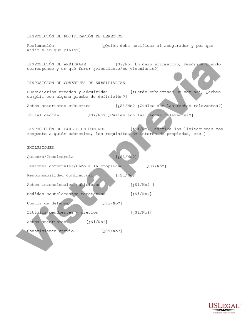 Preview Hoja de trabajo de información resumida de la póliza de seguro