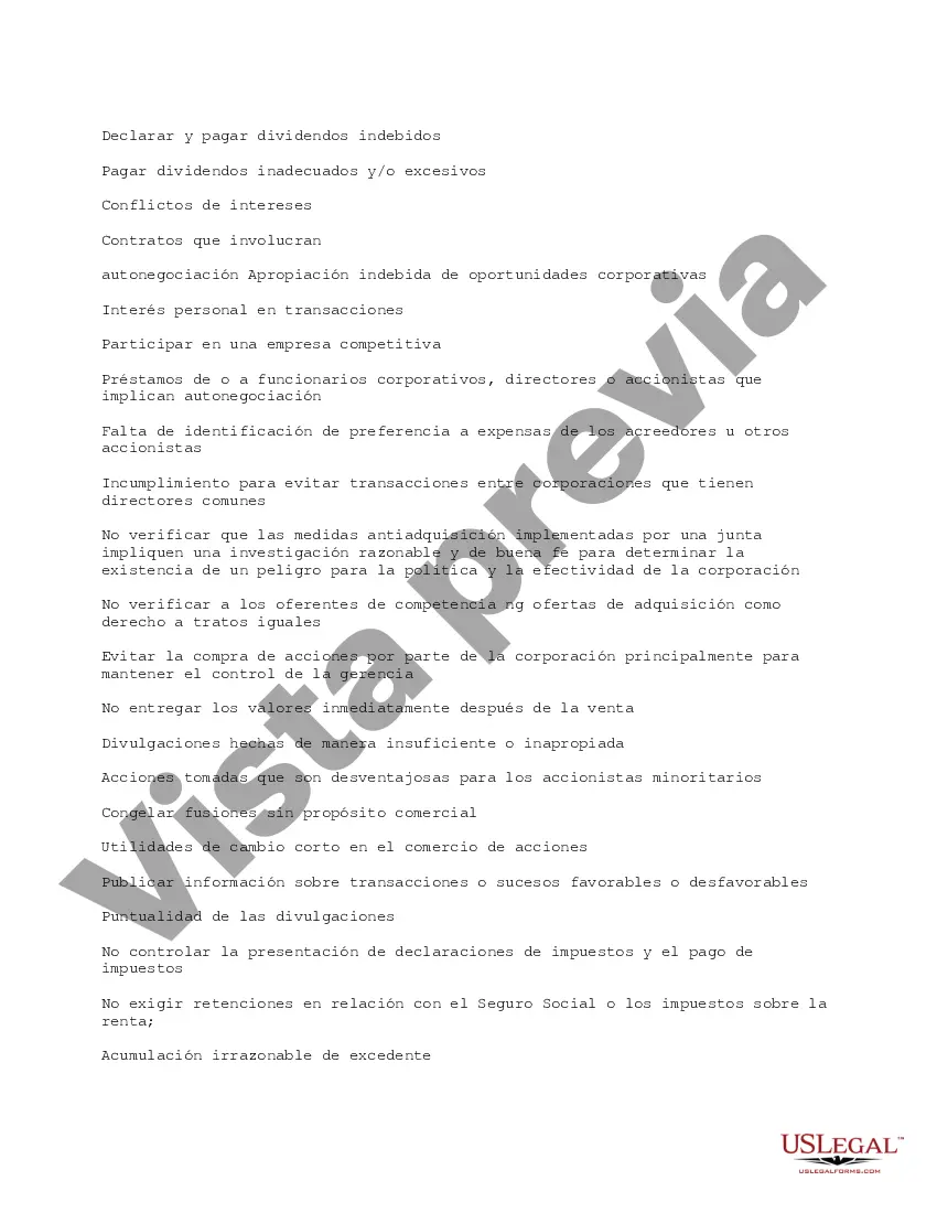 Preview Lista de verificación para problemas potenciales de responsabilidad de directores y funcionarios