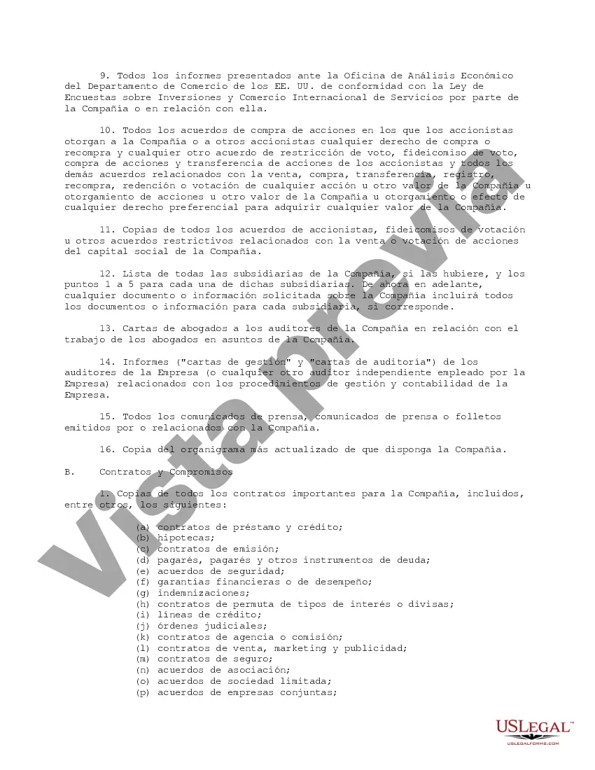 Preview Lista completa de solicitudes de información de diligencia debida