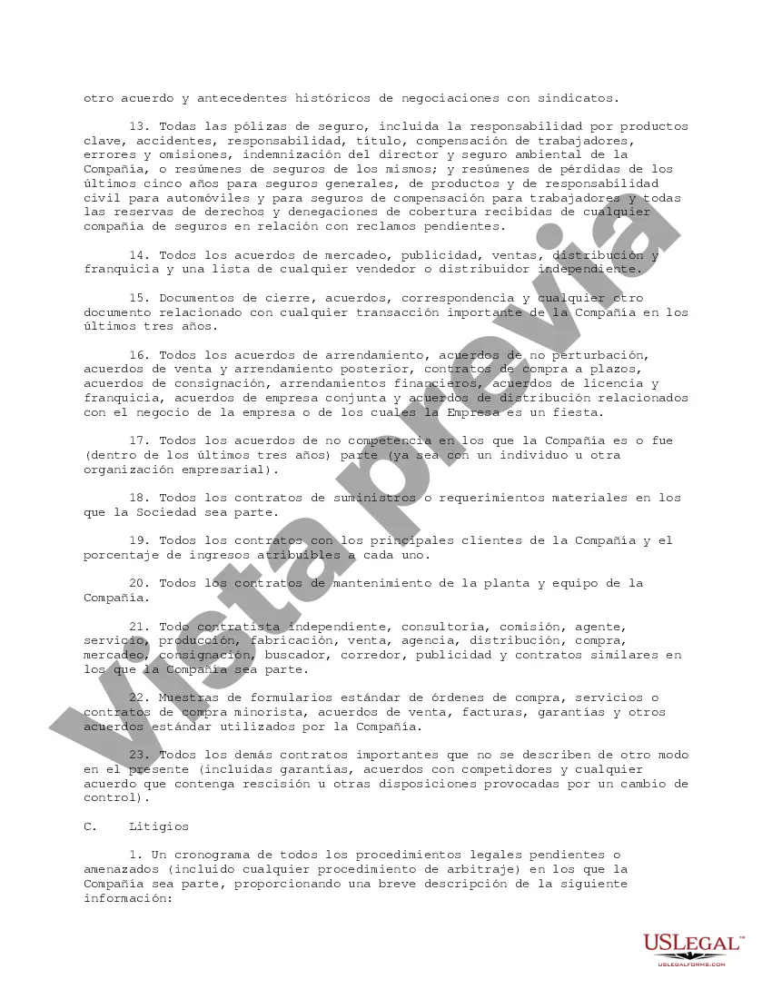 Preview Lista completa de solicitudes de información de diligencia debida