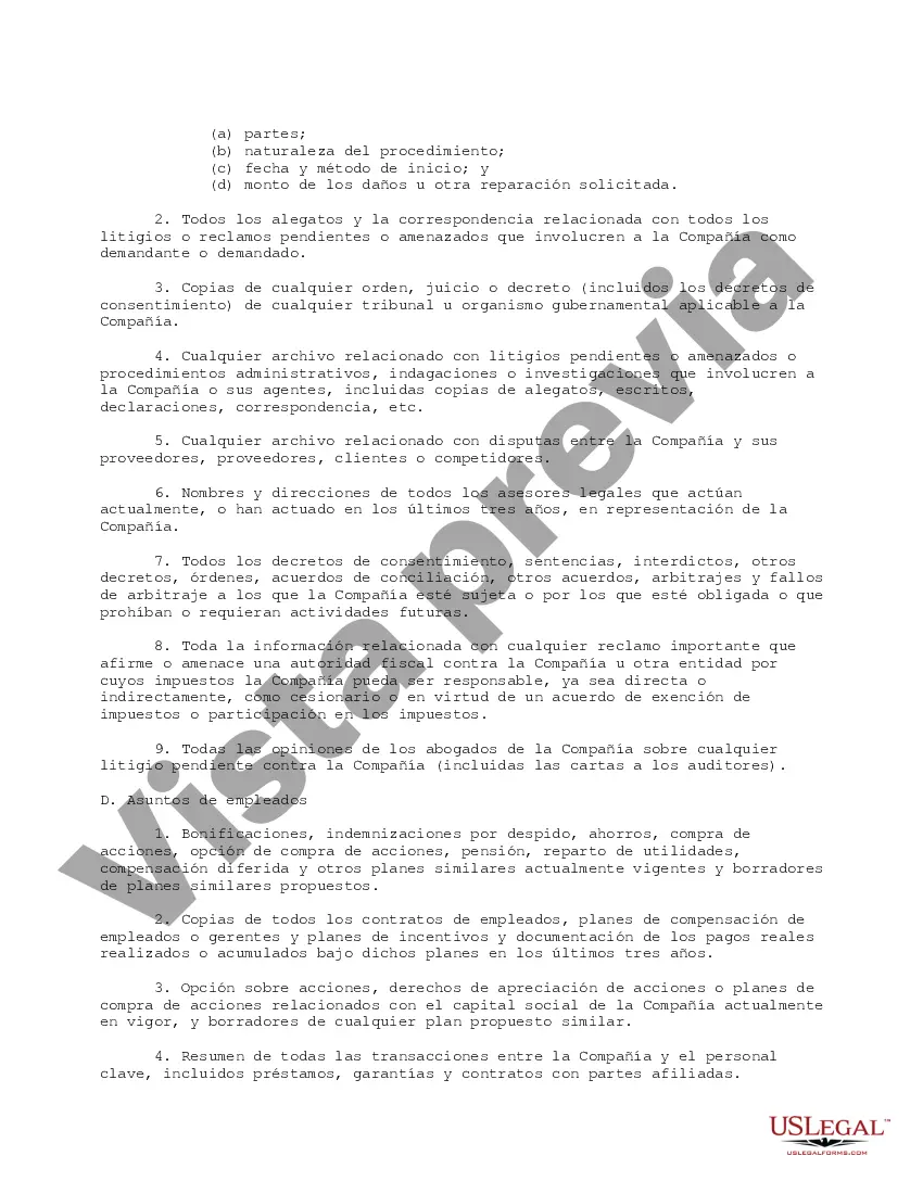 Preview Lista completa de solicitudes de información de diligencia debida