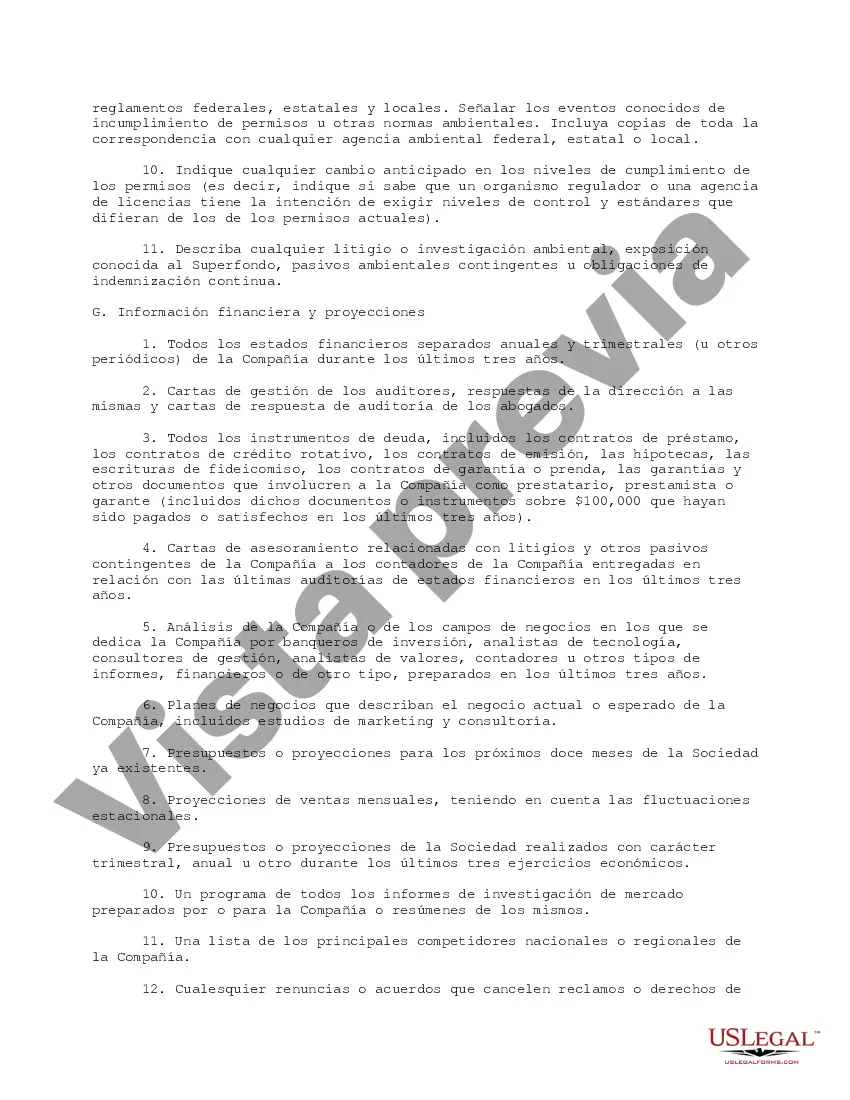 Preview Lista completa de solicitudes de información de diligencia debida