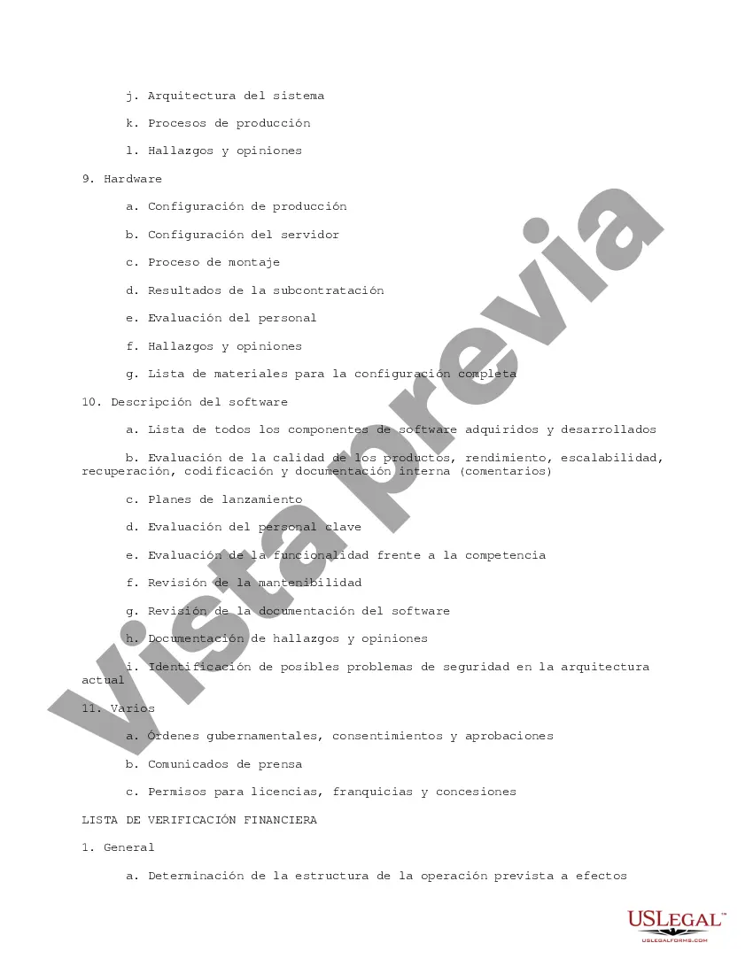 Get Resumen de la lista de verificación de diligencia debida para propósitos de revisión Transacción comercial general Preview Resumen de la lista de verificación de diligencia debida para propósitos de revisión Transacción comercial general