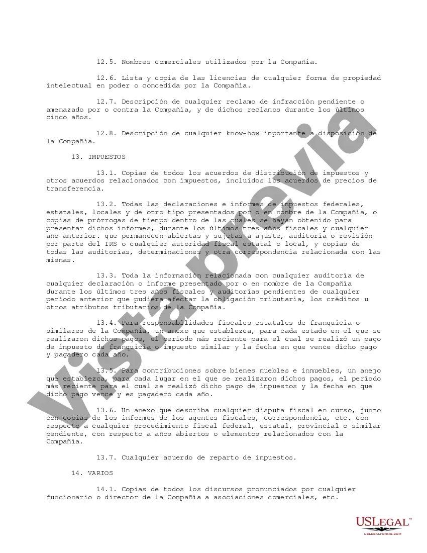 Preview Lista de solicitud de información de diligencia debida operativa industrial priorizada