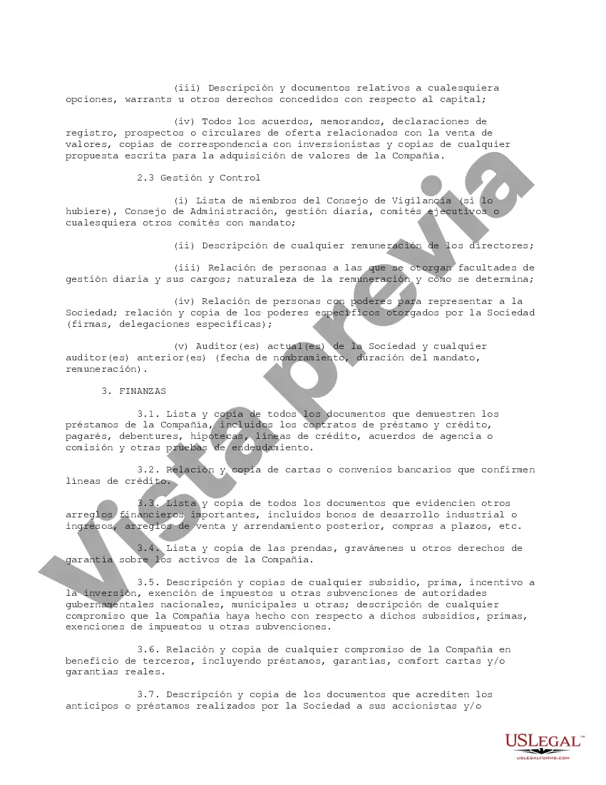Preview Lista de solicitud de información de diligencia debida operativa industrial priorizada