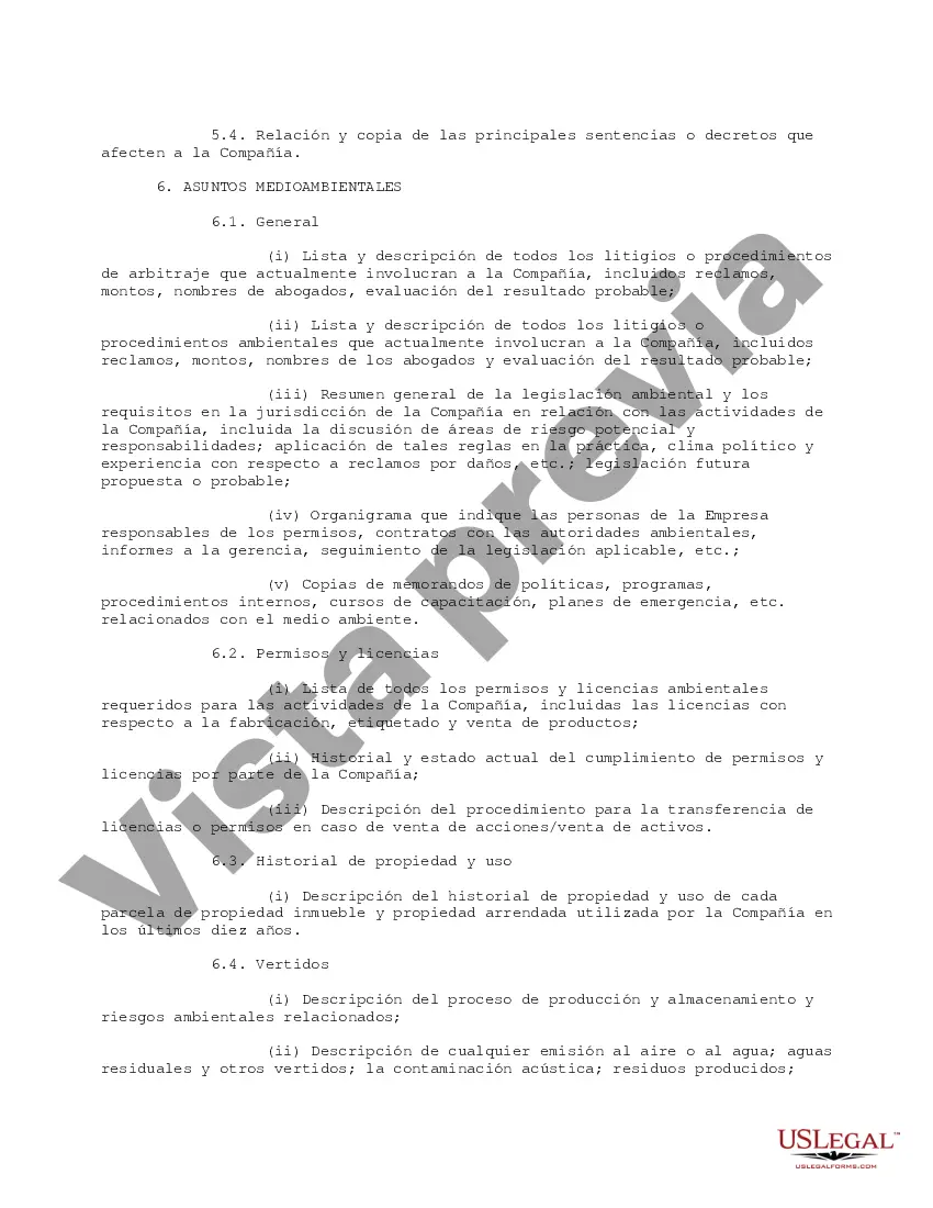 Preview Lista de solicitud de información de diligencia debida operativa industrial priorizada