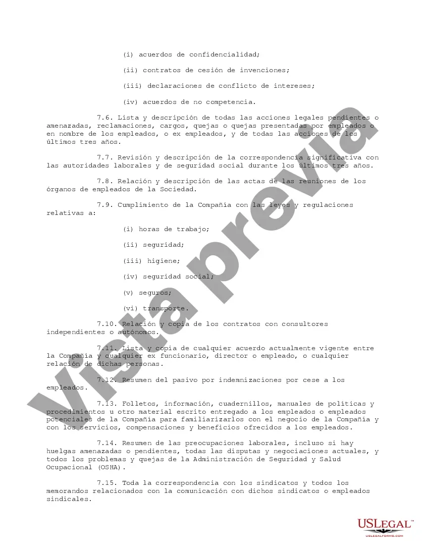 Preview Lista de solicitud de información de diligencia debida operativa industrial priorizada