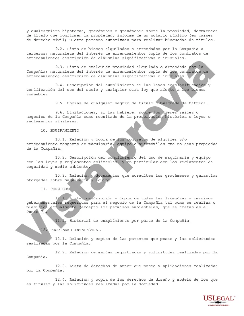 Preview Lista de solicitud de información de diligencia debida operativa industrial priorizada