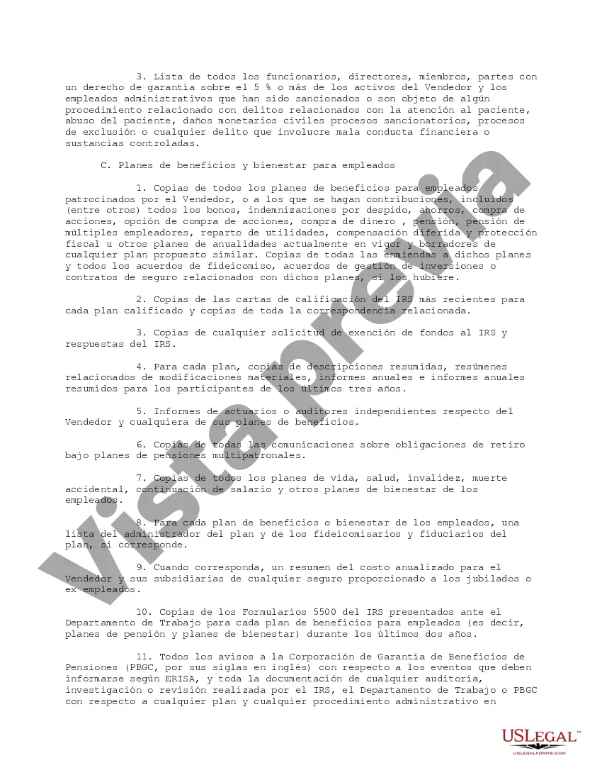 Get Lista de solicitudes de documentos de diligencia debida para la adquisición de hospitales Preview Lista de solicitudes de documentos de diligencia debida para la adquisición de hospitales