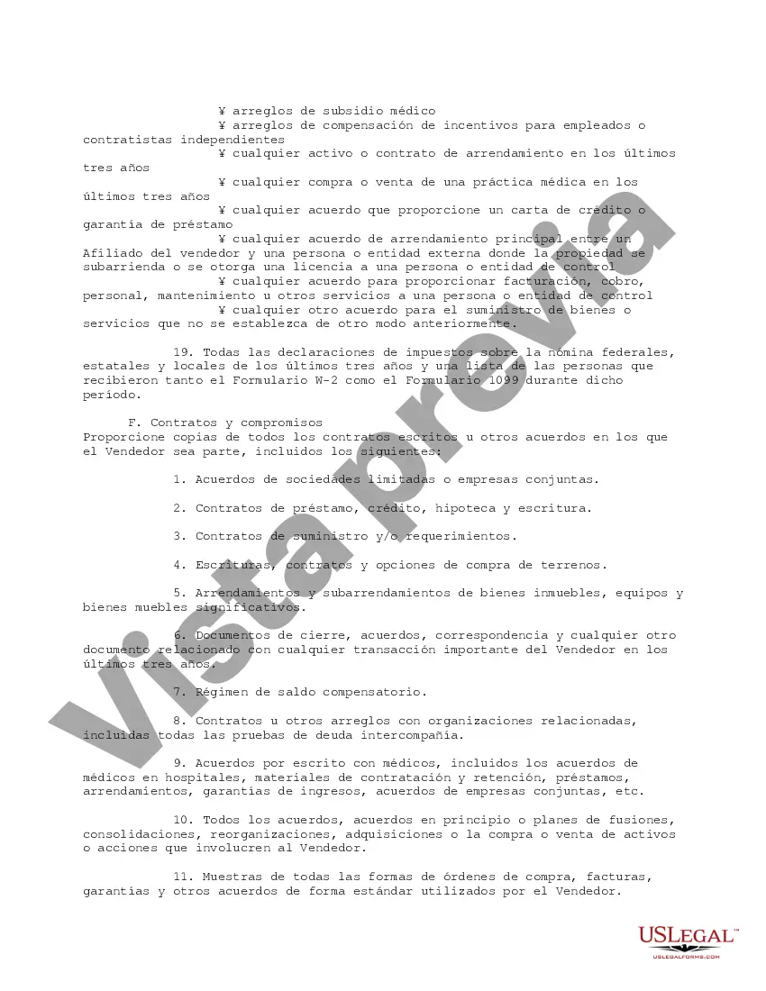 Get Lista de solicitudes de documentos de diligencia debida para la adquisición de hospitales Preview Lista de solicitudes de documentos de diligencia debida para la adquisición de hospitales
