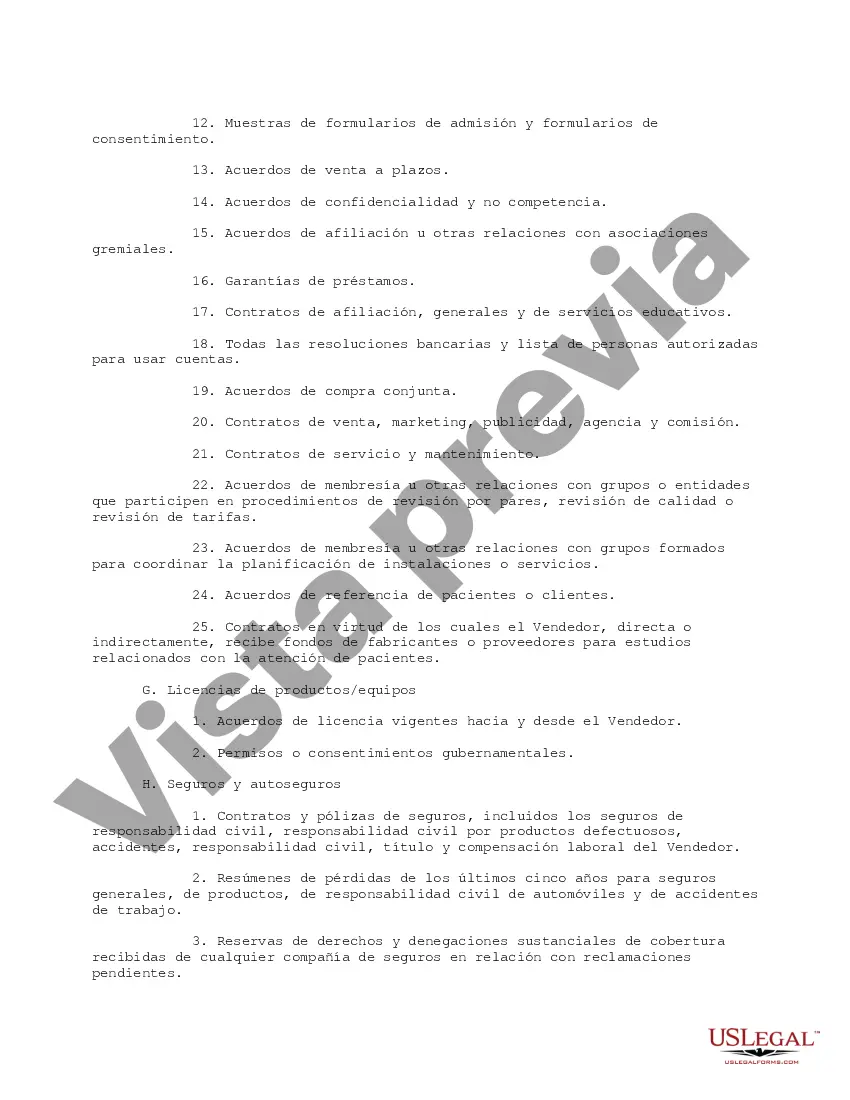 Get Lista de solicitudes de documentos de diligencia debida para la adquisición de hospitales Preview Lista de solicitudes de documentos de diligencia debida para la adquisición de hospitales