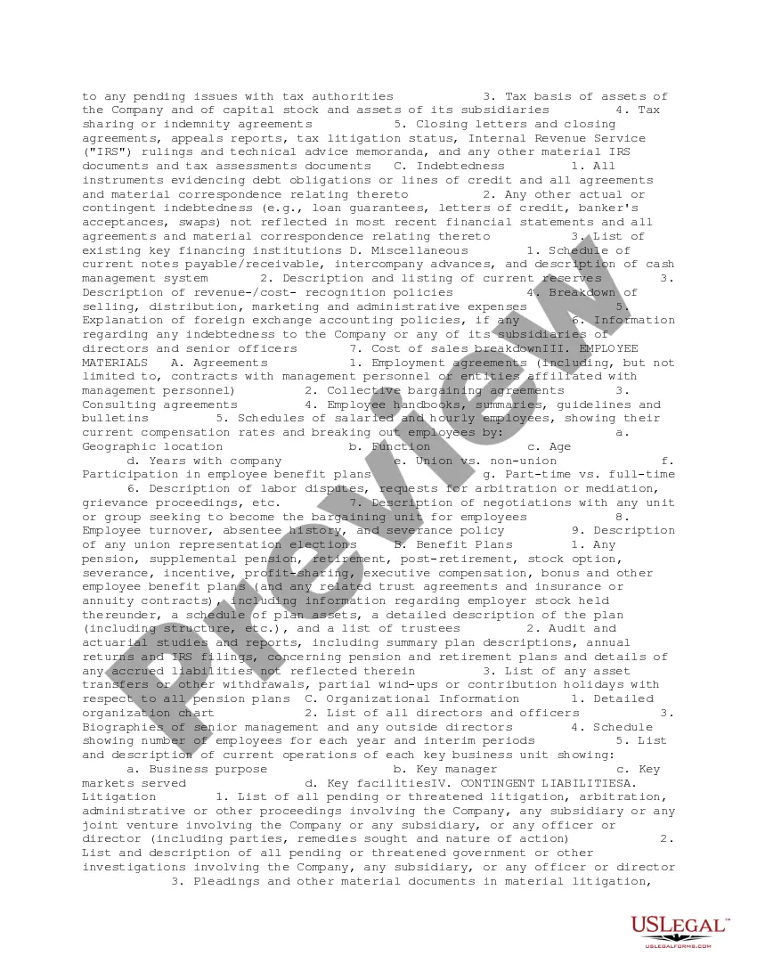 Get Request for Due Diligence Documents from a Technology Company Preview Request for Due Diligence Documents from a Technology Company