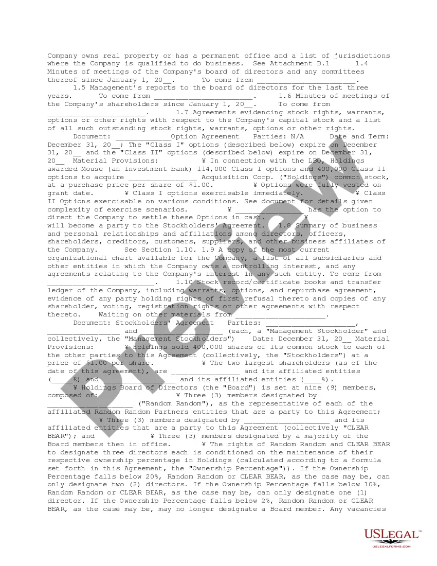 Get Due Diligence Memorandum Bankruptcy Restructuring Preview Due Diligence Memorandum Bankruptcy Restructuring