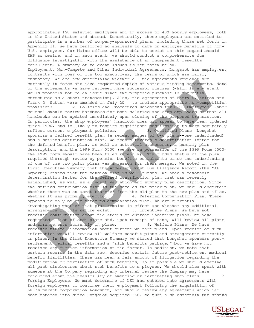 Get Executive Summary of Final Due Diligence Findings Preview Executive Summary of Final Due Diligence Findings