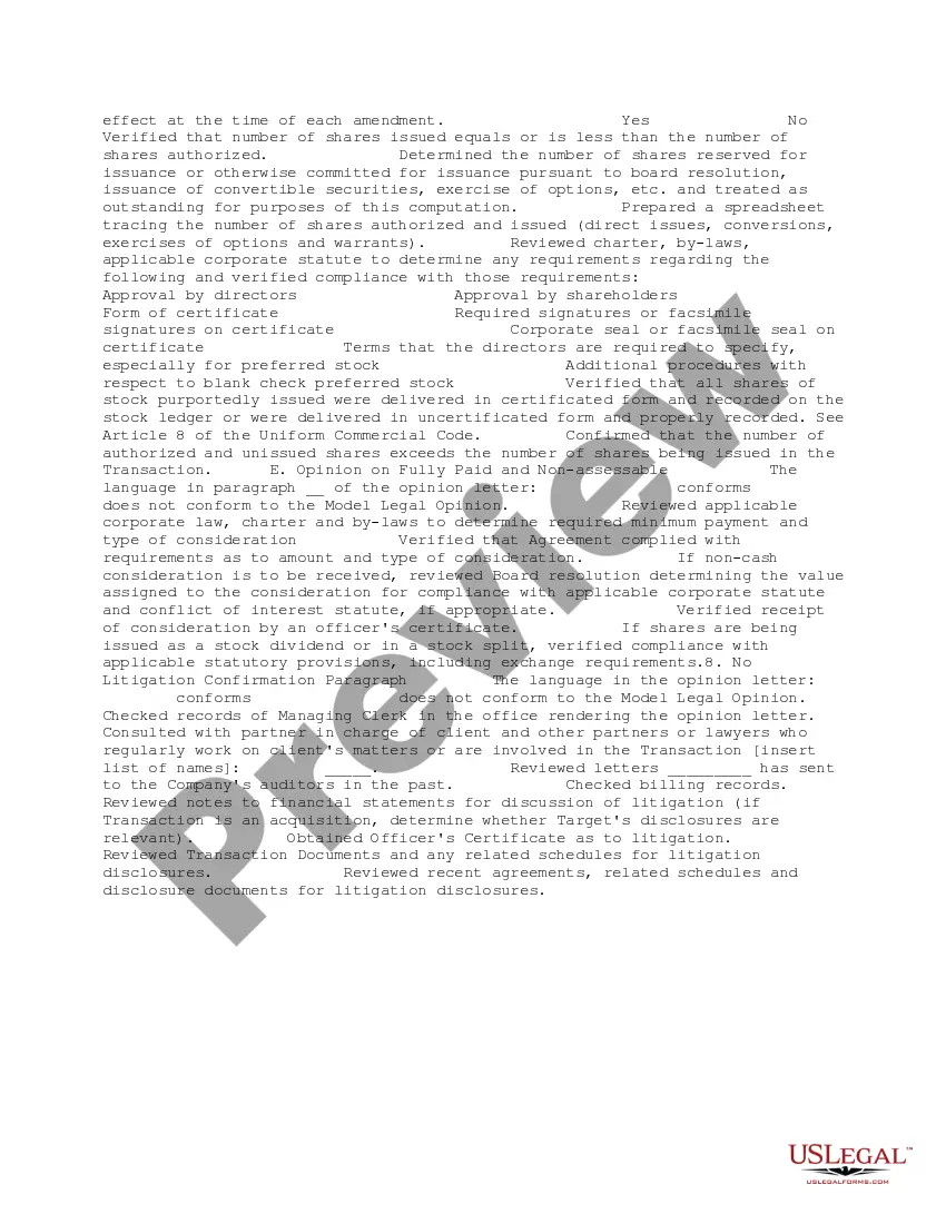 Preview Legal Opinion Backup