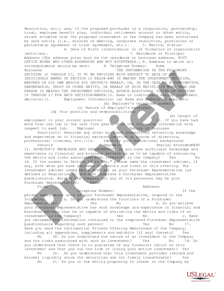 Preview Investor Suitability Questionnaire