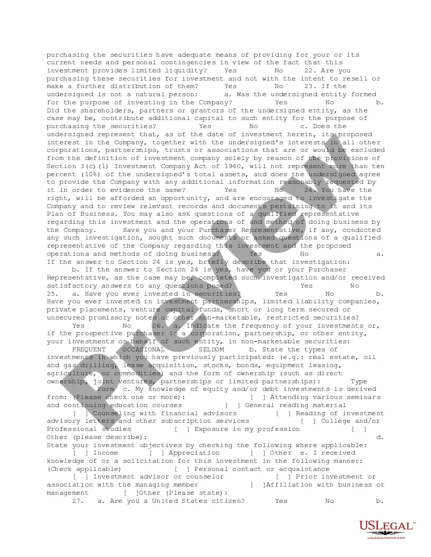 Preview Investor Suitability Questionnaire