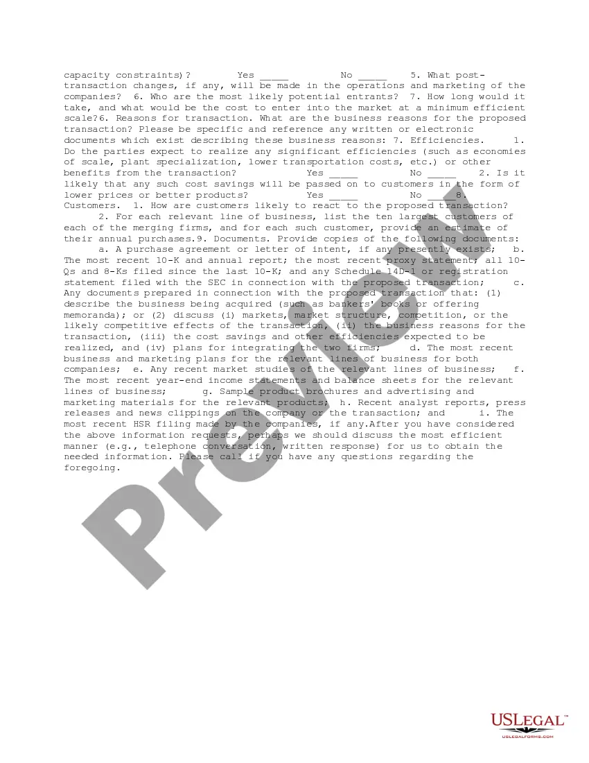 Get Hart Scott Rodino Questionnaire Preview Hart Scott Rodino Questionnaire
