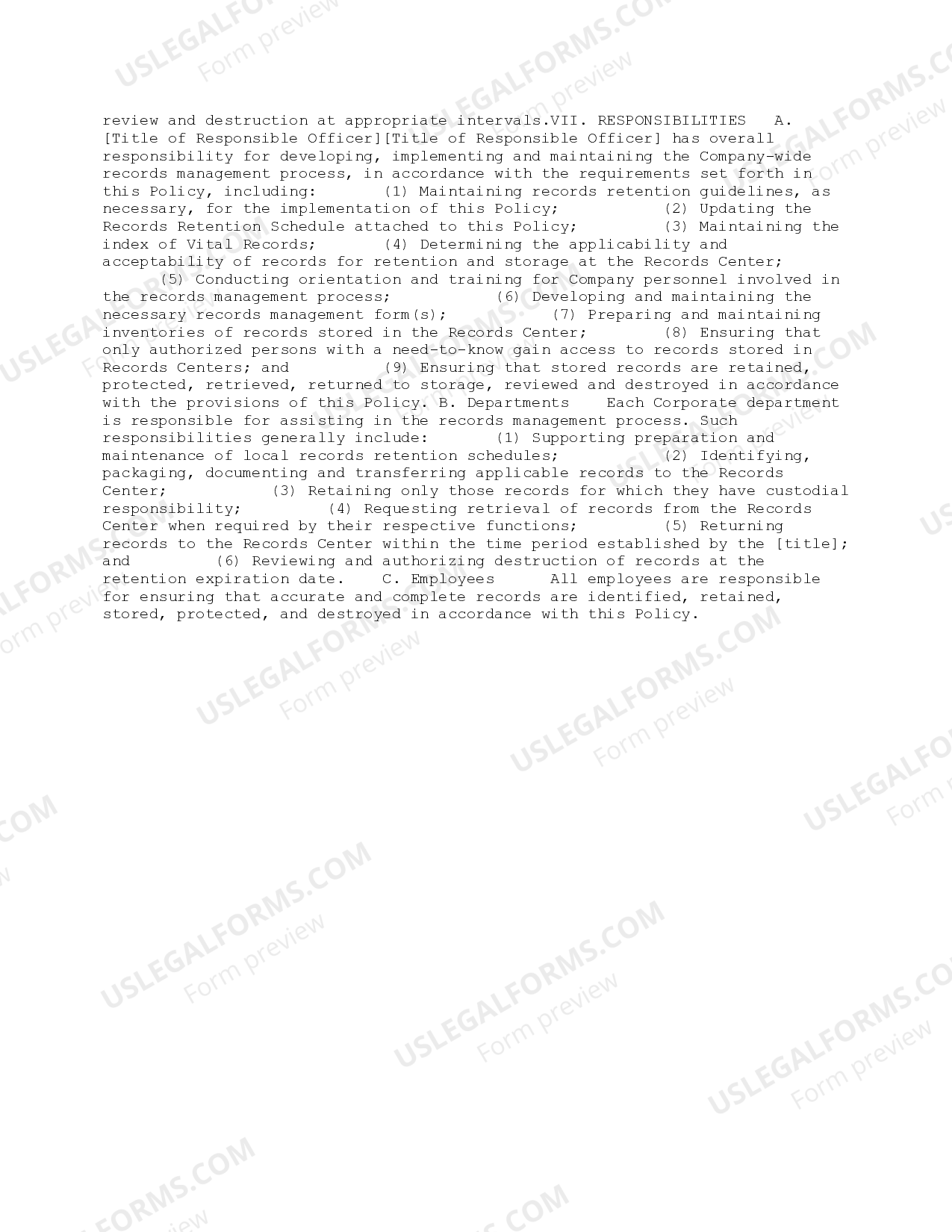 Utah Records Retention Policy US Legal Forms