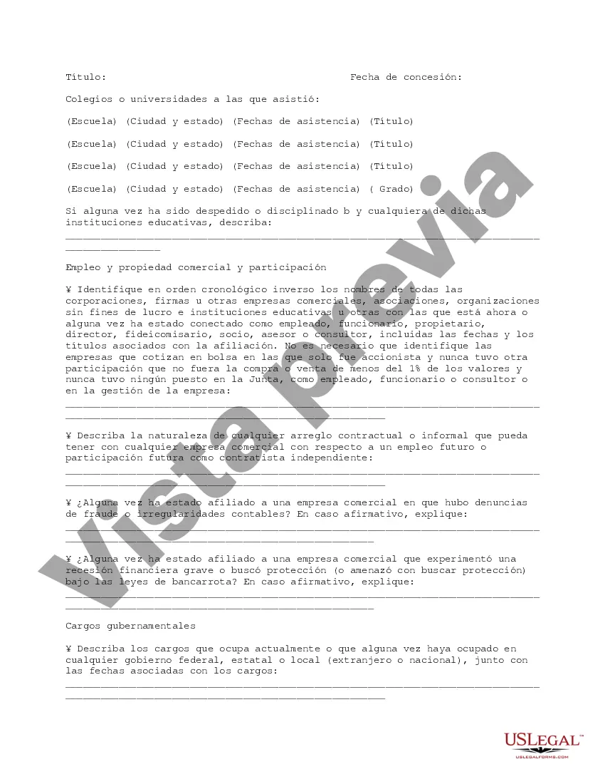 Preview Cuestionario General para Candidatos Potenciales a Juntas Directivas