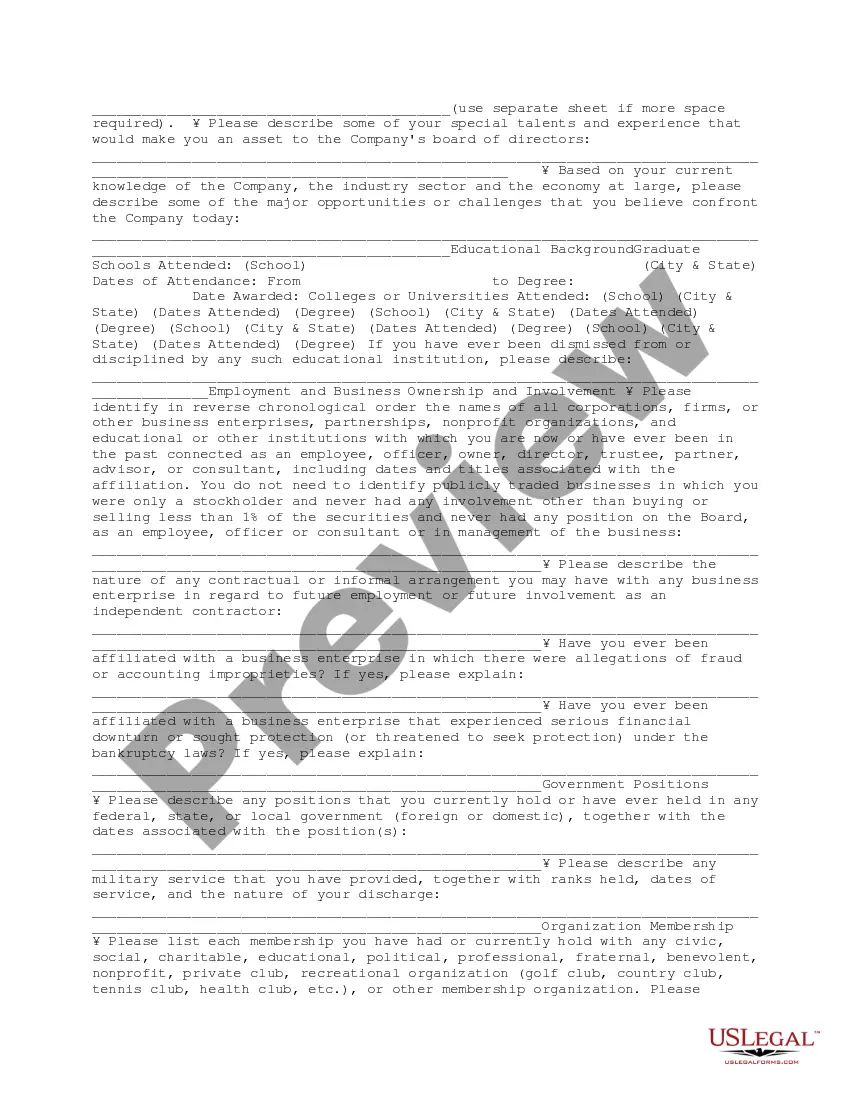 Get General Questionnaire for Potential Nominees to Boards Of Directors Preview General Questionnaire for Potential Nominees to Boards Of Directors