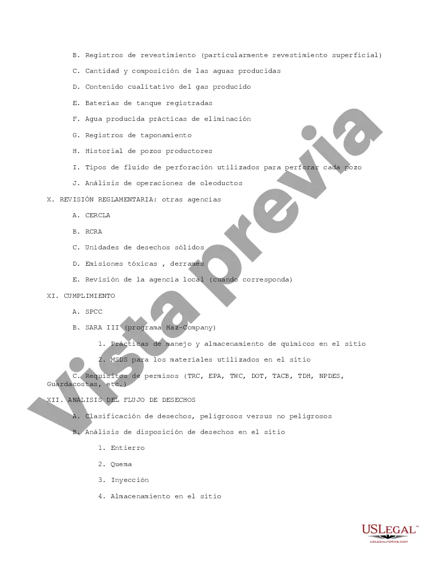 Preview Lista de verificación de evaluación ambiental de propiedades productoras de petróleo y gas