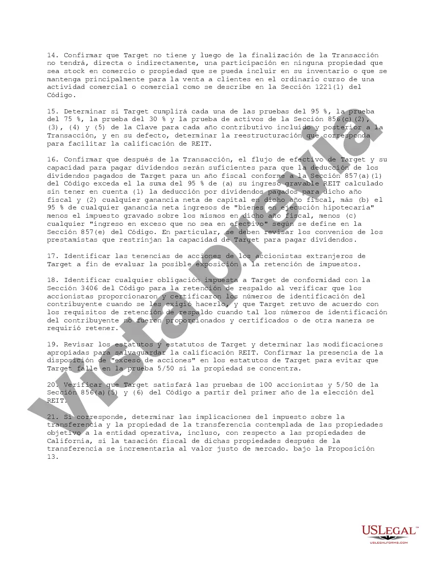 Preview Propietario Inquilino Fideicomiso de inversión REIT Lista de verificación complementaria de diligencia debida