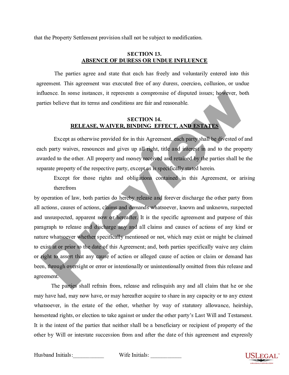 page 8 Marital Domestic Separation and Property Settlement Agreement for persons with No Children, No Joint Property or Debts where Divorce Action Filed preview