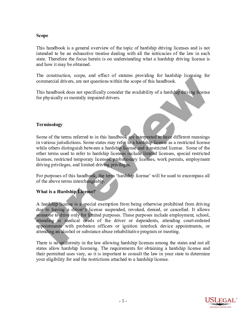 Driving Hardship Licenses Handbook Driver�s Hardship