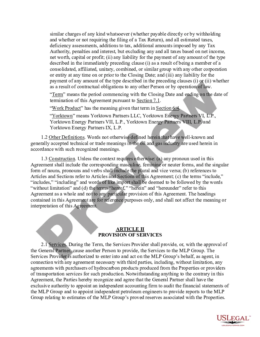 Preview Agreement for the Provision of Services