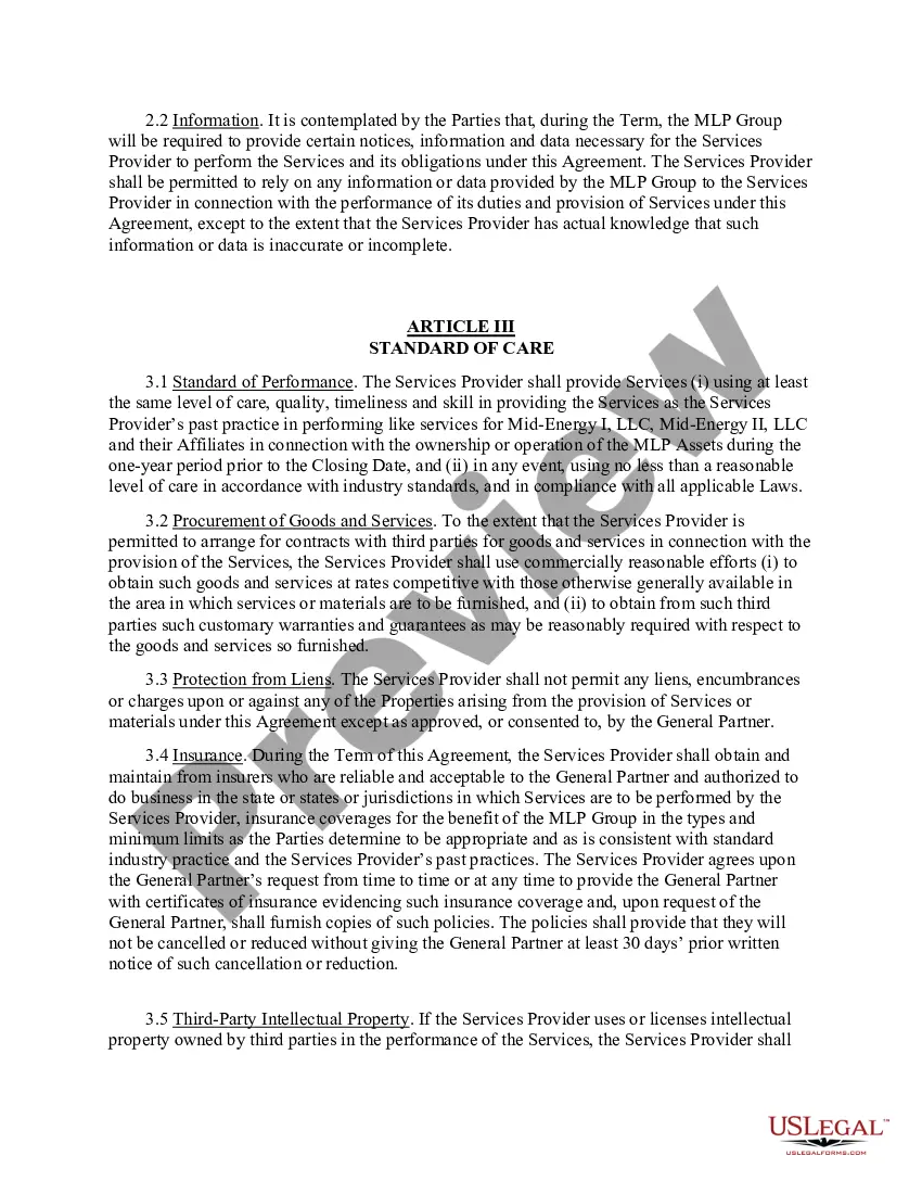 Preview Agreement for the Provision of Services