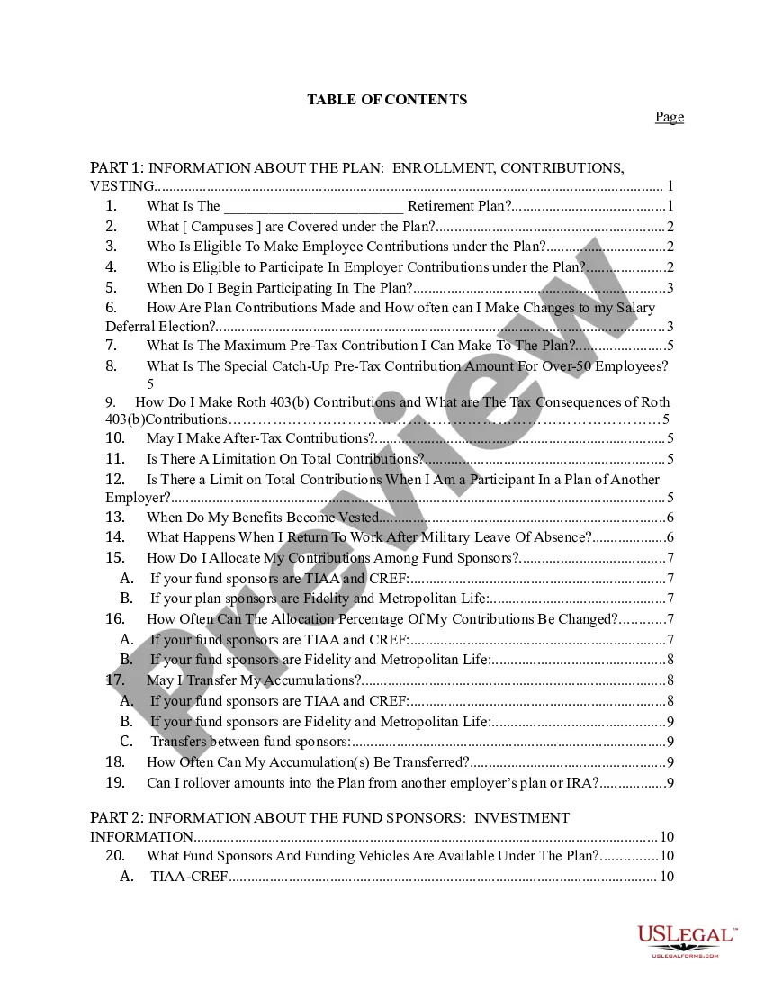 Get Summary Plan Description of University Retirement Plan Preview Summary Plan Description of University Retirement Plan