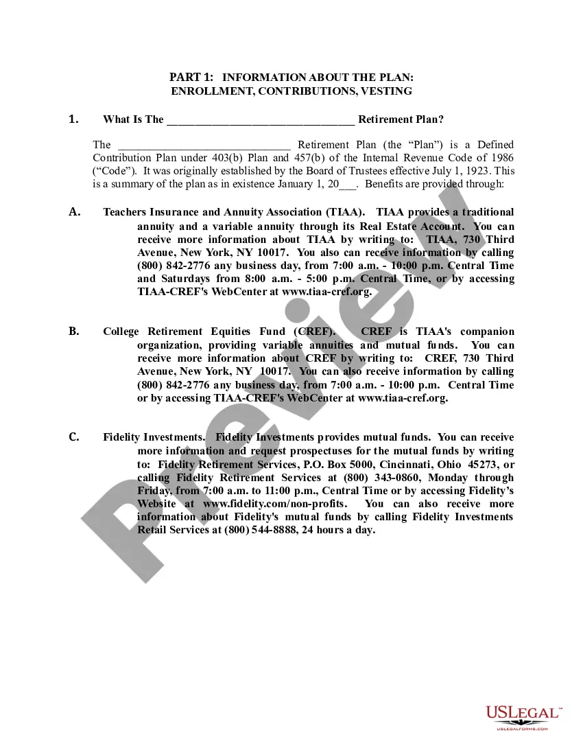Get Summary Plan Description of University Retirement Plan Preview Summary Plan Description of University Retirement Plan