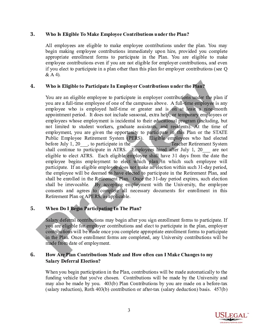 Get Summary Plan Description of University Retirement Plan Preview Summary Plan Description of University Retirement Plan
