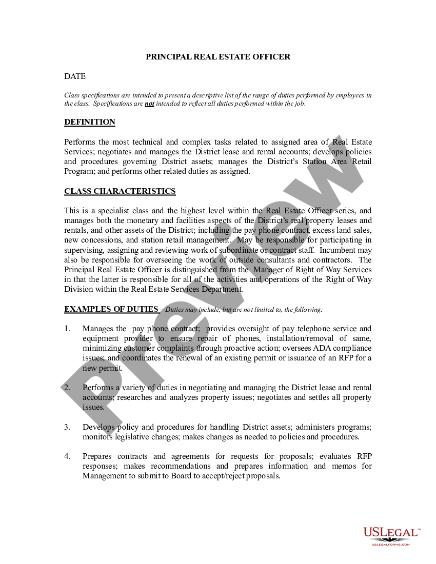 Principal Real Estate Officer Notice of Job Opening US Legal Forms