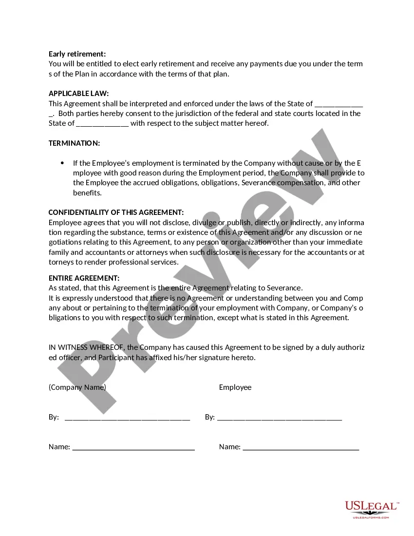 Preview Severance Agreement with early retirement entitlement