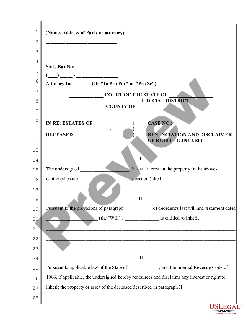 Disclaimer Of Inheritance Rights