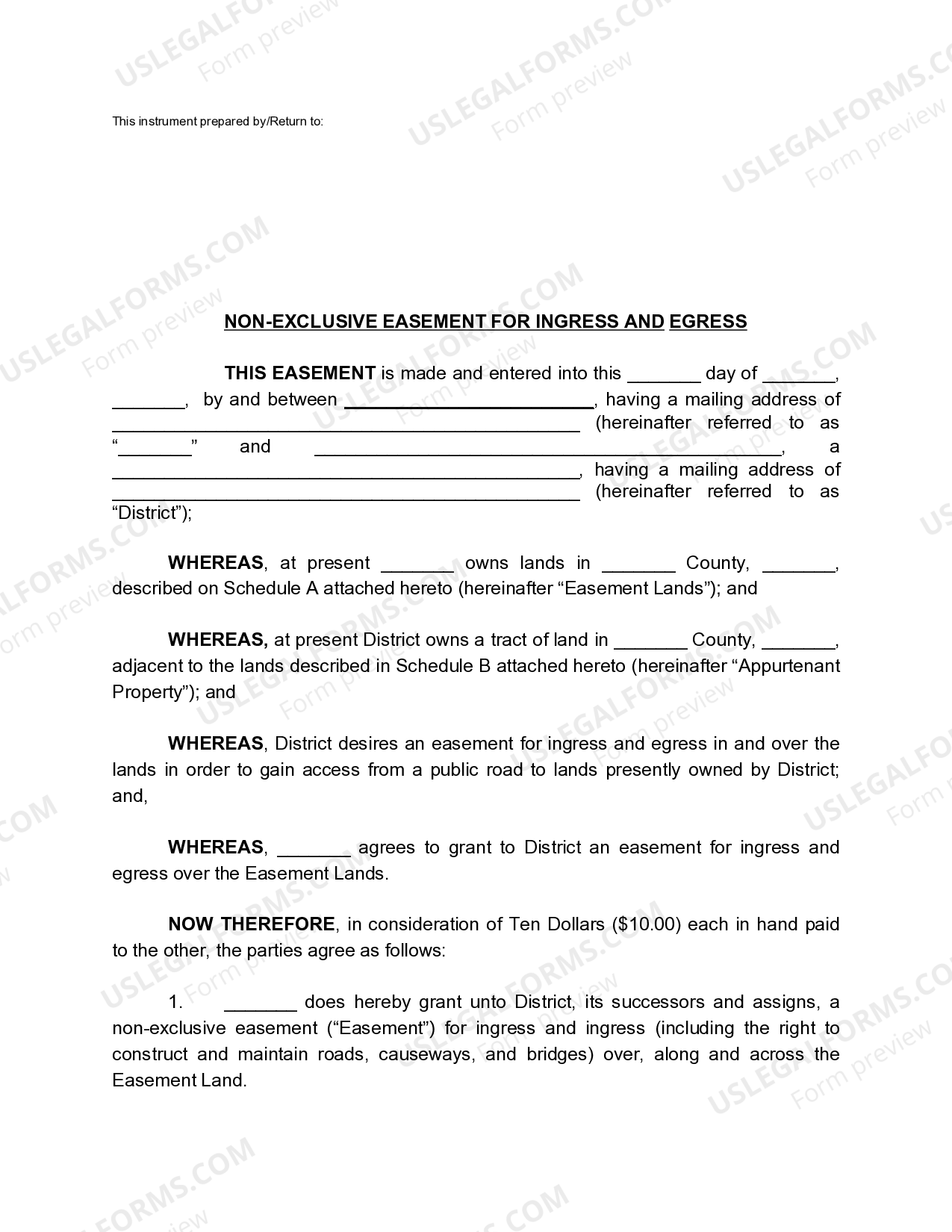 non-Exclusive for Ingress and Egress | US Legal Forms
