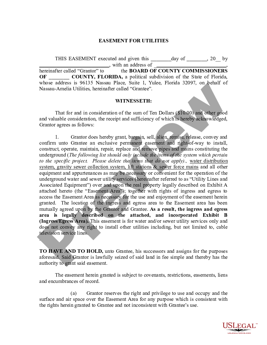 Easement for Utilities US Legal Forms