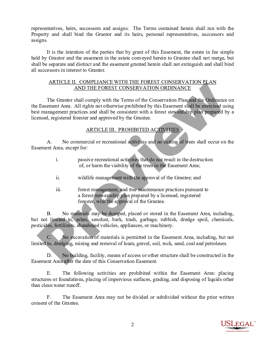 Forest Conservation Ordinance Easement | US Legal Forms