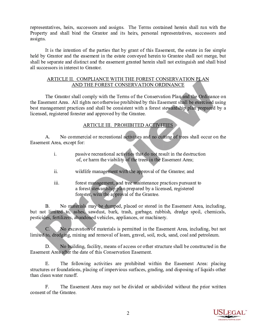 Get Forest Conservation Ordinance Easement Preview Forest Conservation Ordinance Easement