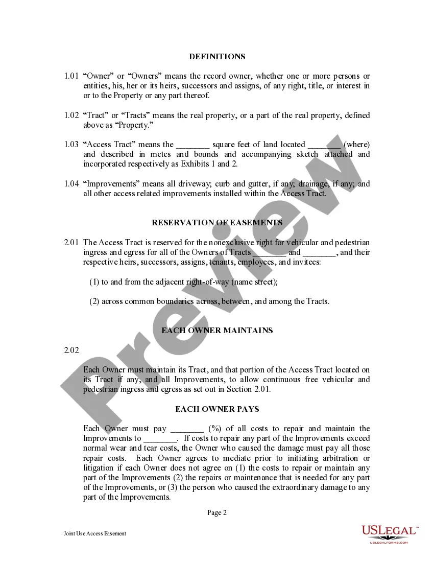 Get Joint Use Access Easement Preview Joint Use Access Easement